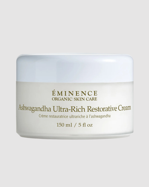 Eminence Ashwagandha Ultra-Rich Restorative Cream jar on a light gray background