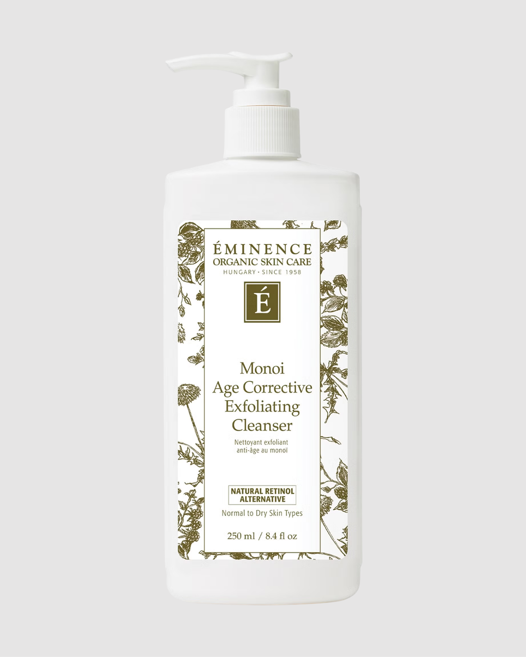 Eminence Monoi Age Corrective Exfoliating Cleanser bottle on a light gray background