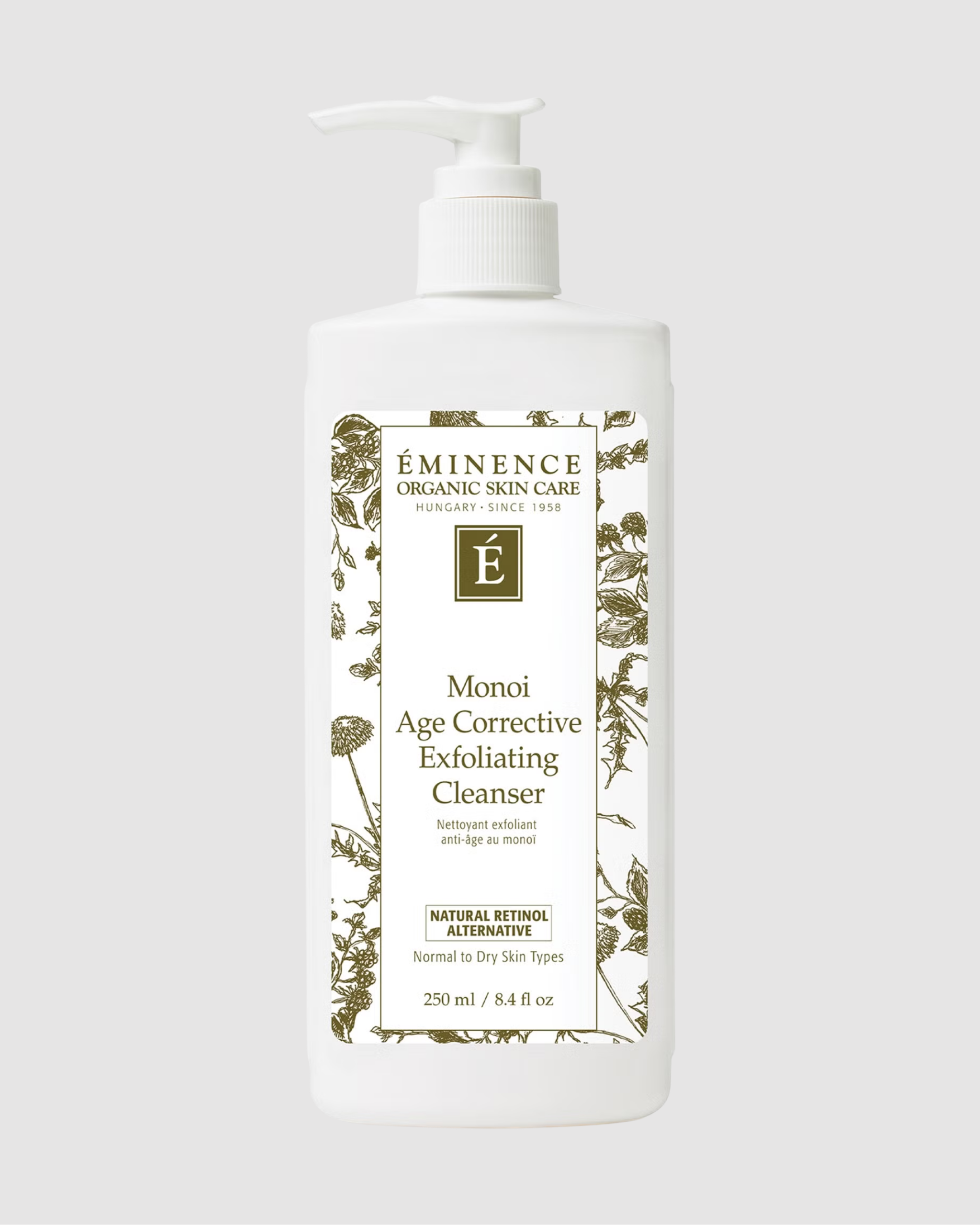 Eminence Monoi Age Corrective Exfoliating Cleanser bottle on a light gray background