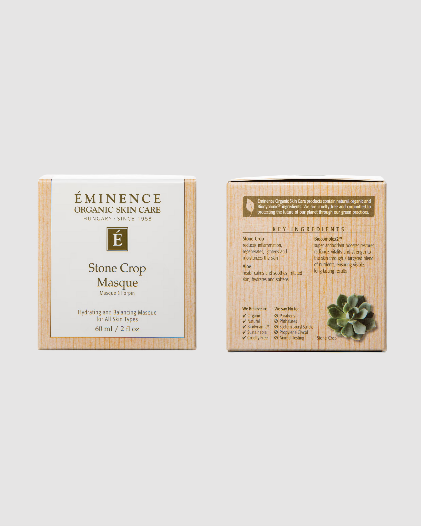 Eminence Organic Skin Care Stone Crop Masque packaging on a light gray background