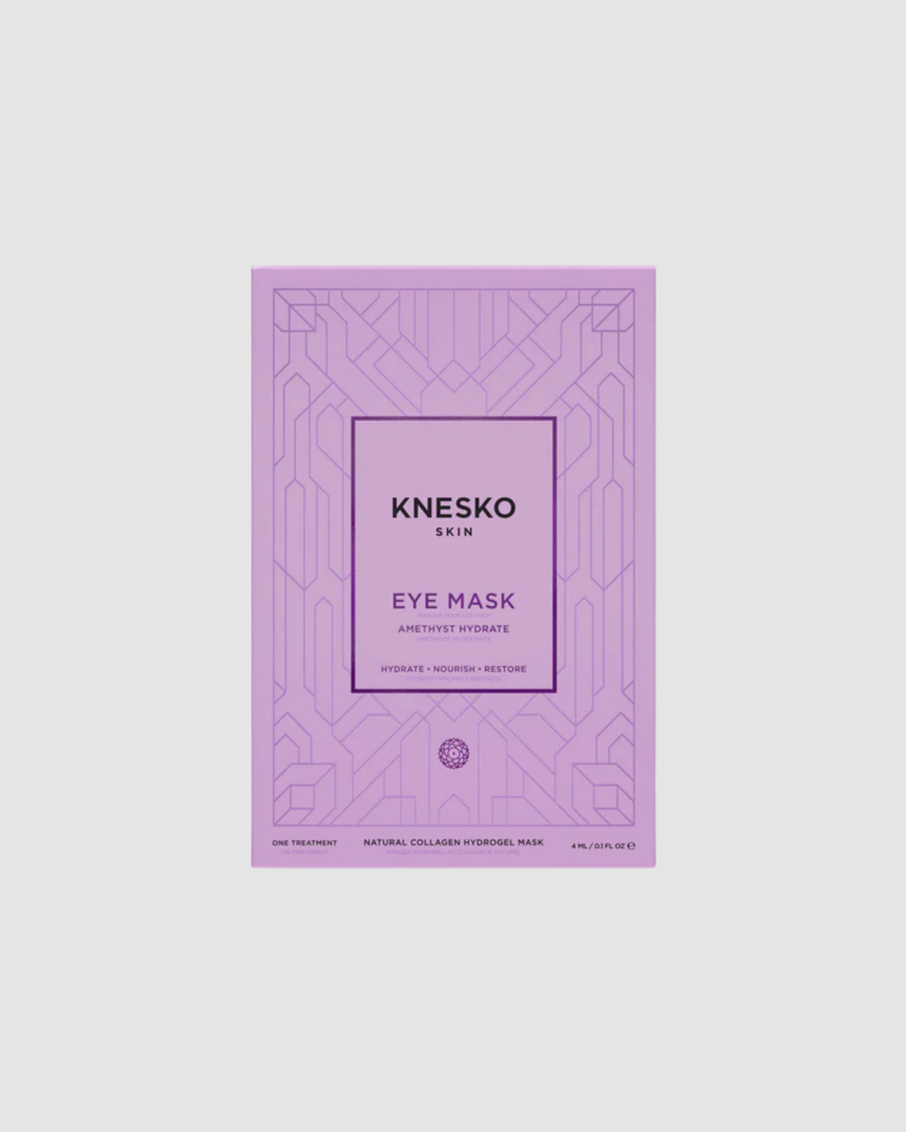 Knesko eye mask packaging on a light purple background