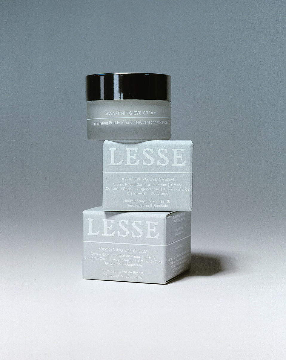 LESSE skincare product with packaging on a gray background